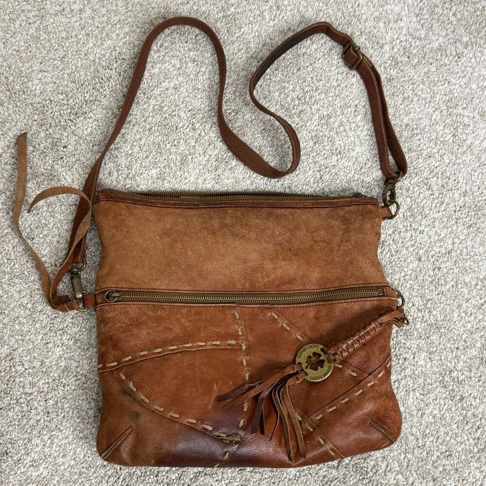 Lucky Brand Abbey Road Brown Leather Patchwork Foldover Crossbody Bag